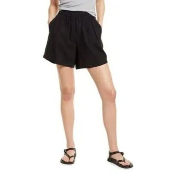 Treasure & Bond Pull-on Relaxed Linen-blend Shorts, Black, Sz. XL - Picture 2 of 9